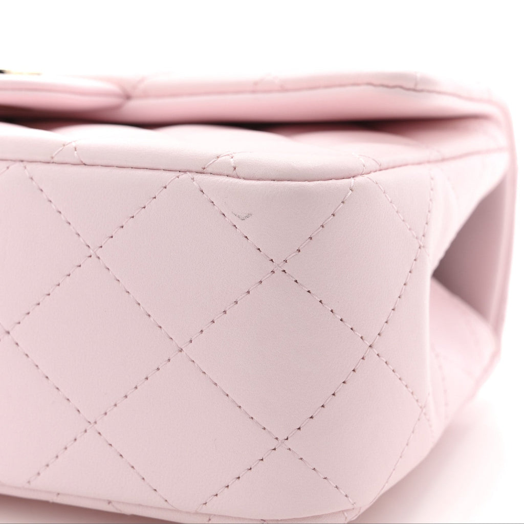 Chanel Lambskin Quilted Mini Top Handle Rectangular Flap Light Pink