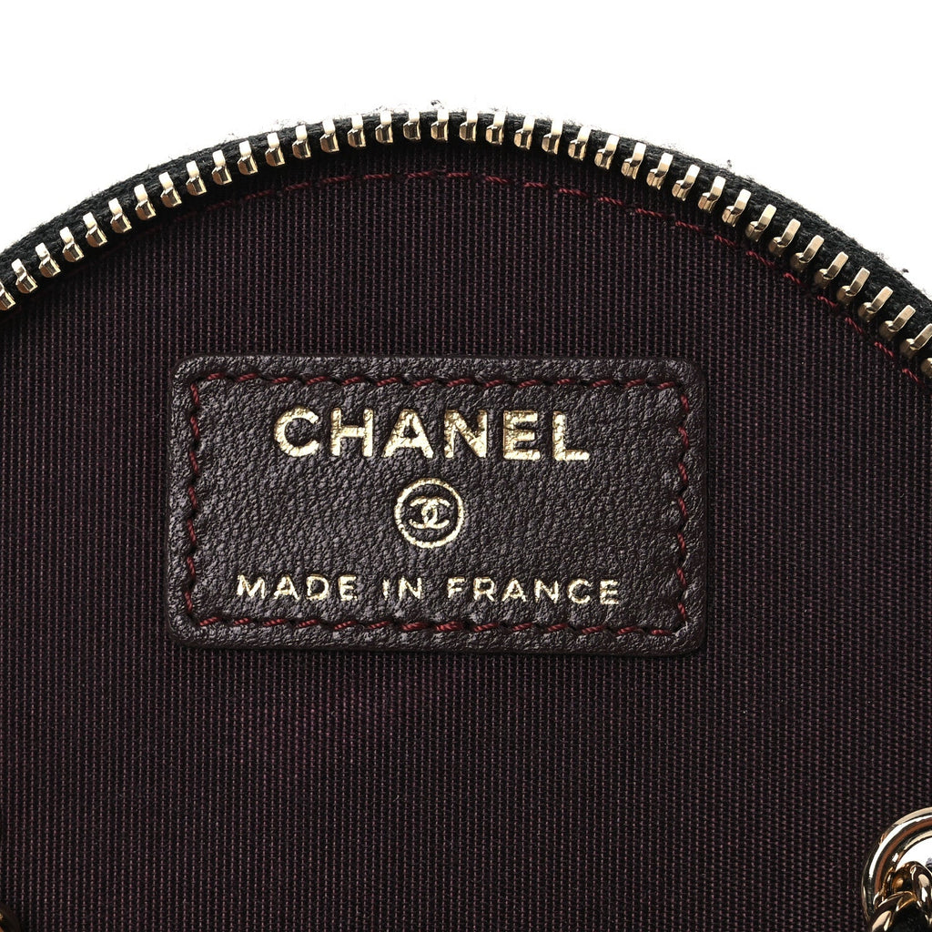 Chanel Lambskin Quilted Round Small Vanity Case With Chain Black