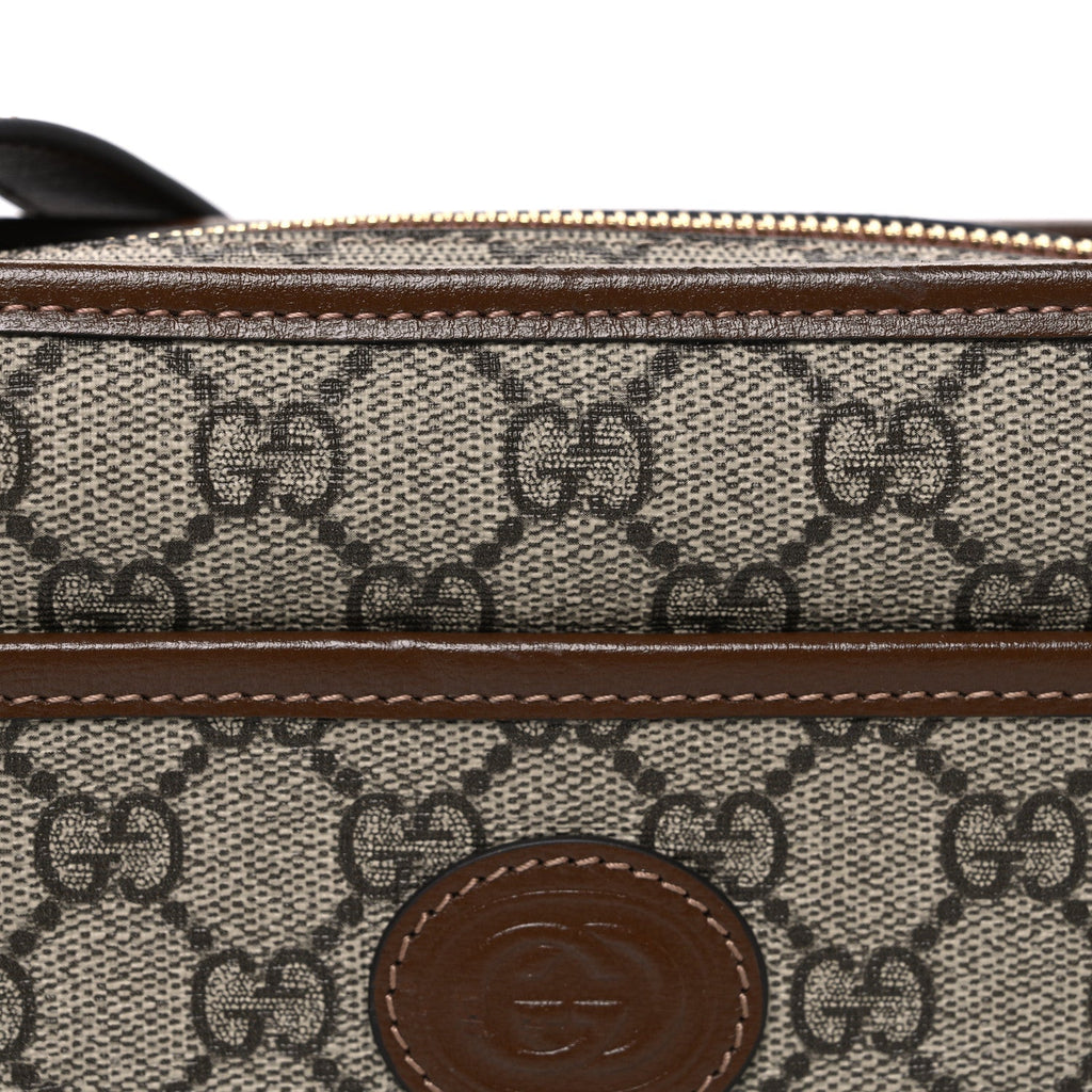 Gucci GG Supreme Monogram Azalea Calfskin Mini Retro Interlocking G Shoulder Bag Beige Ebony Brown Sugar