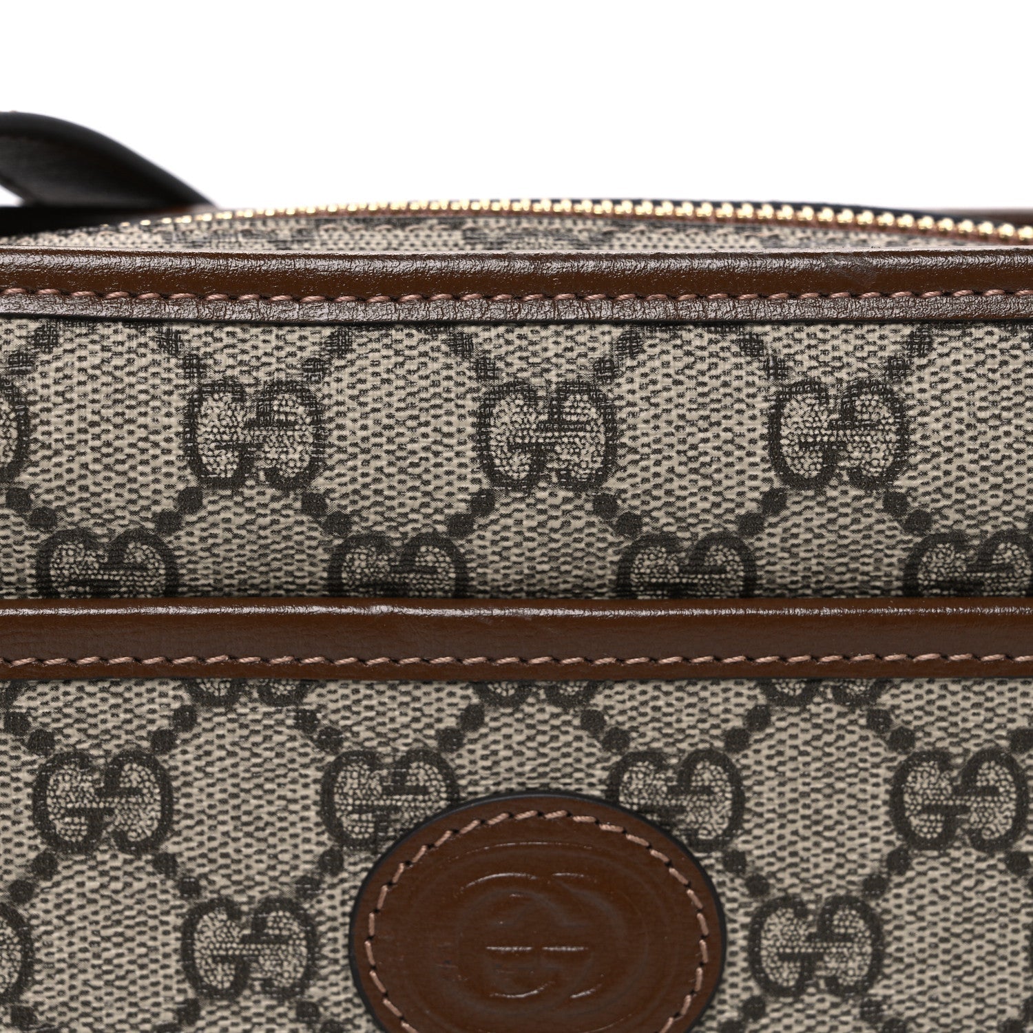 Gucci GG Supreme Monogram Azalea Calfskin Mini Retro Interlocking G Shoulder Bag Beige Ebony Brown Sugar
