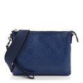 Gucci Calfskin GG Tennis Embossed Medium Wristlet Messenger Bag Intense Metal Blue