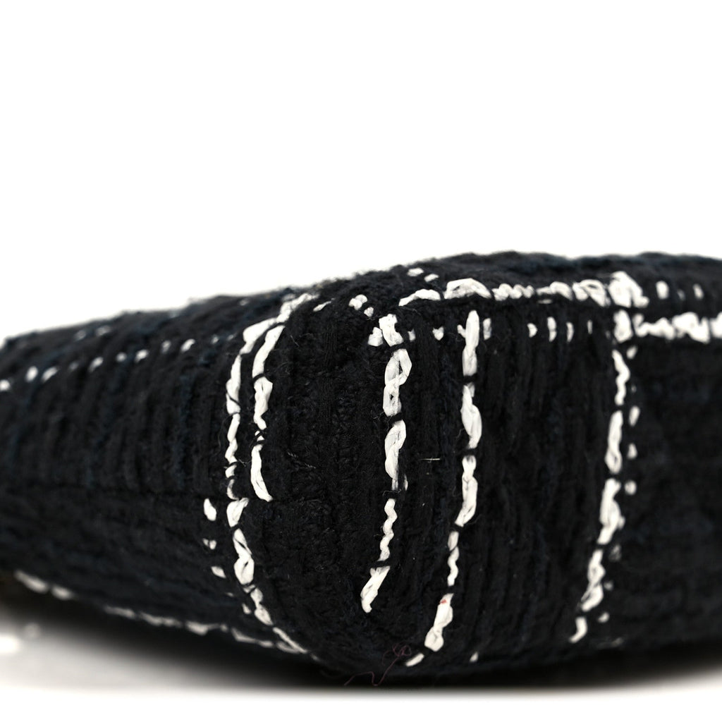 Chanel Tweed Quilted Mini Clutch With Chain Black White