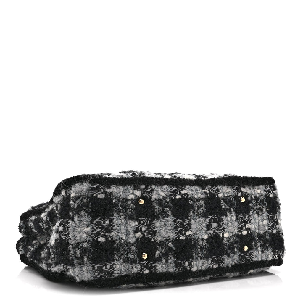 Chanel Tweed Shearling Quilted Lambskin Shopping Tote  Black Grey