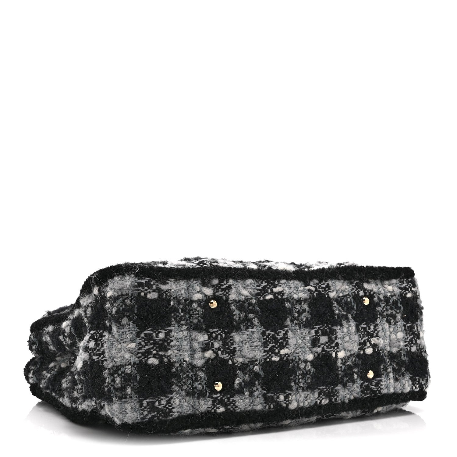 Chanel Tweed Shearling Quilted Lambskin Shopping Tote  Black Grey