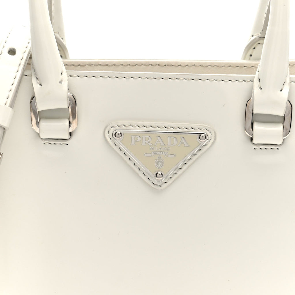 Prada Spazzolato Triangle Small Double Handle Crossbody Tote White