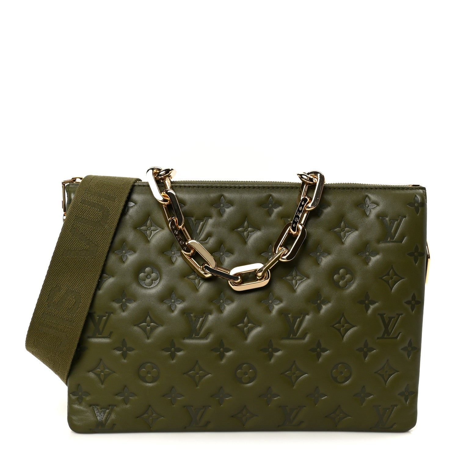 Louis Vuitton Lambskin Embossed Monogram Coussin MM Khaki