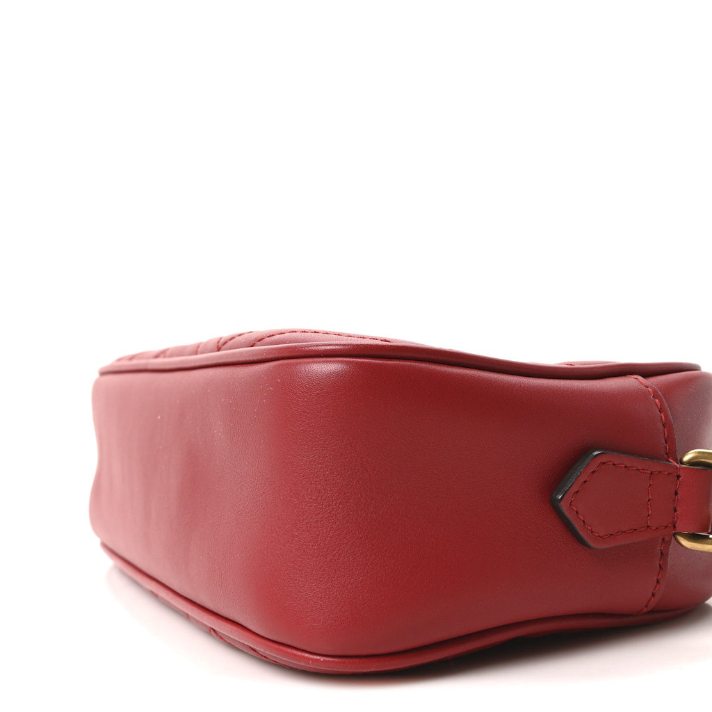 Gucci Calfskin Matelasse Small GG Marmont Chain Shoulder Bag Hibiscus Red