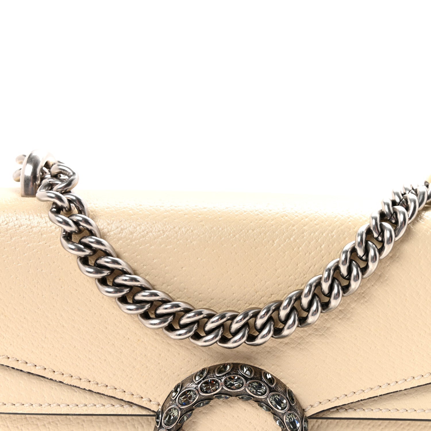Gucci Textured Calfskin Crystal Mini Dionysus Shoulder Bag Mystic White