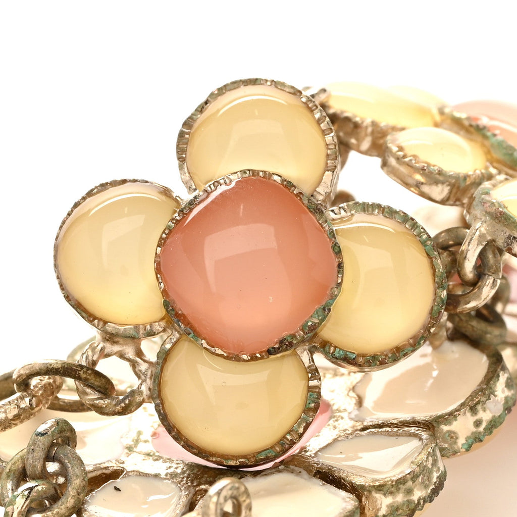 Resin Gripoix Poured Glass CC Flower Bracelet Pink White Gold