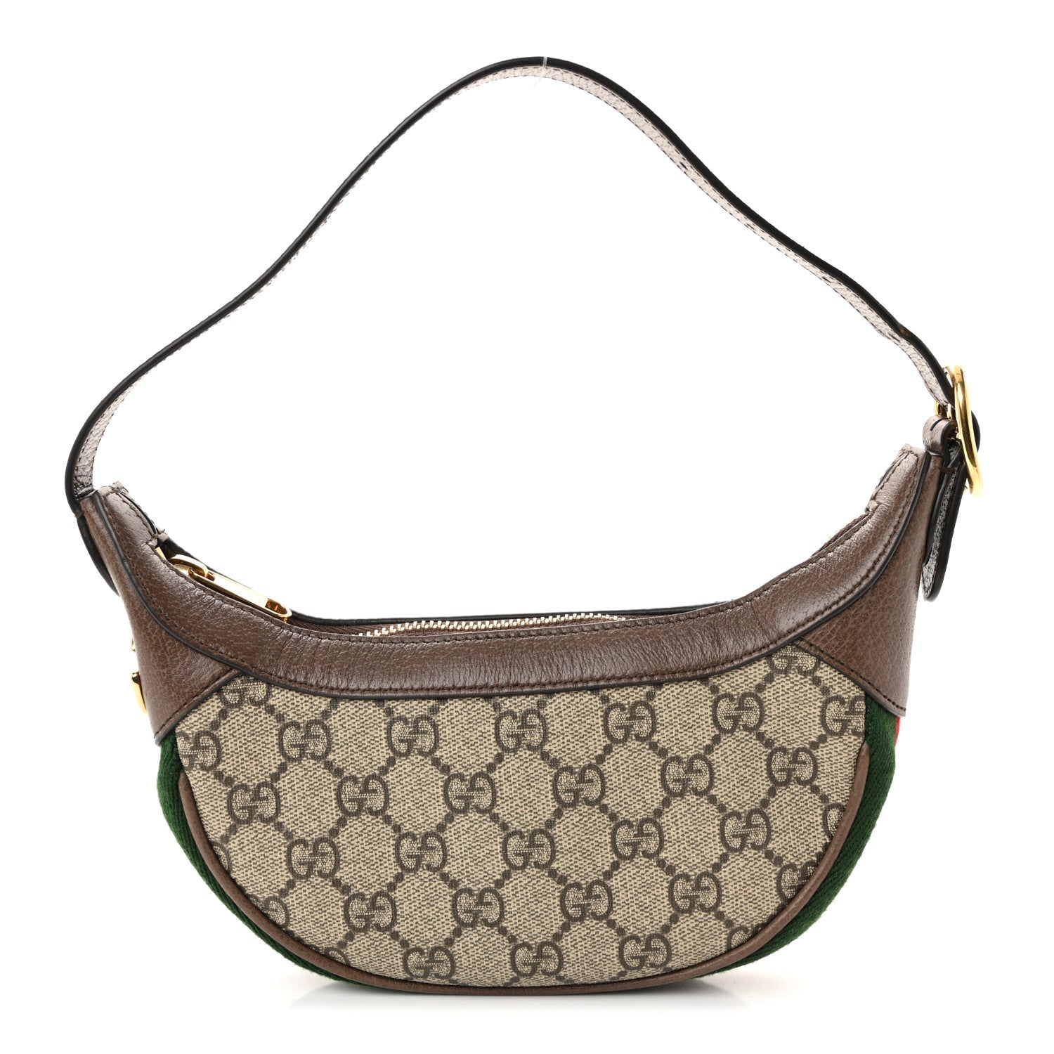 Gucci GG Supreme Monogram Textured Calfskin Web Mini Ophidia Half Moon Hobo Beige Ebony New Acero
