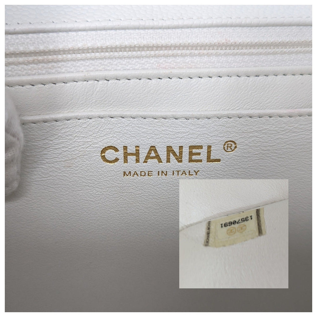 Chanel bags Vintage Classic Quilted Caviar Single White Jumbo Flap