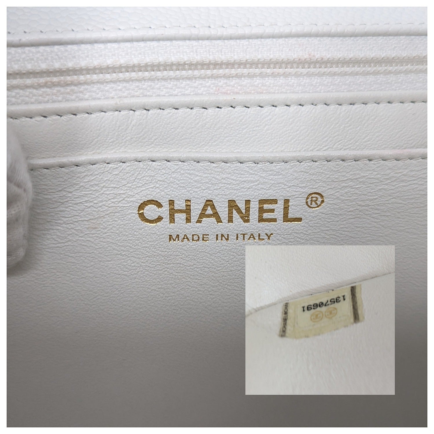 Chanel bags Vintage Classic Quilted Caviar Single White Jumbo Flap
