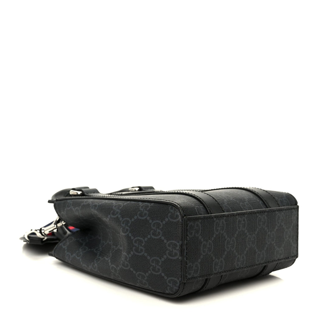 Gucci GG Supreme Monogram Appia Calfskin Web Mini Tote Bag Black
