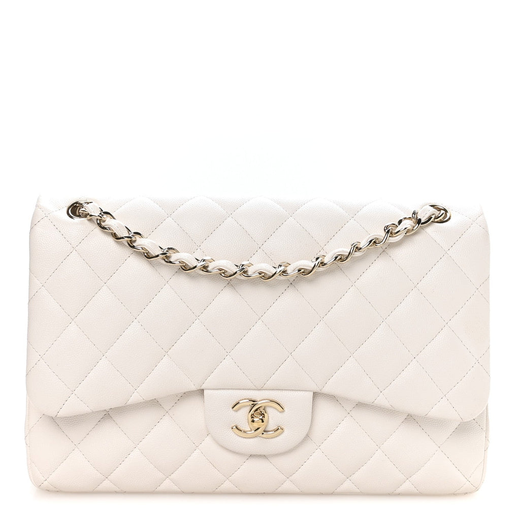Chanel Caviar Quilted Jumbo Double Flap White