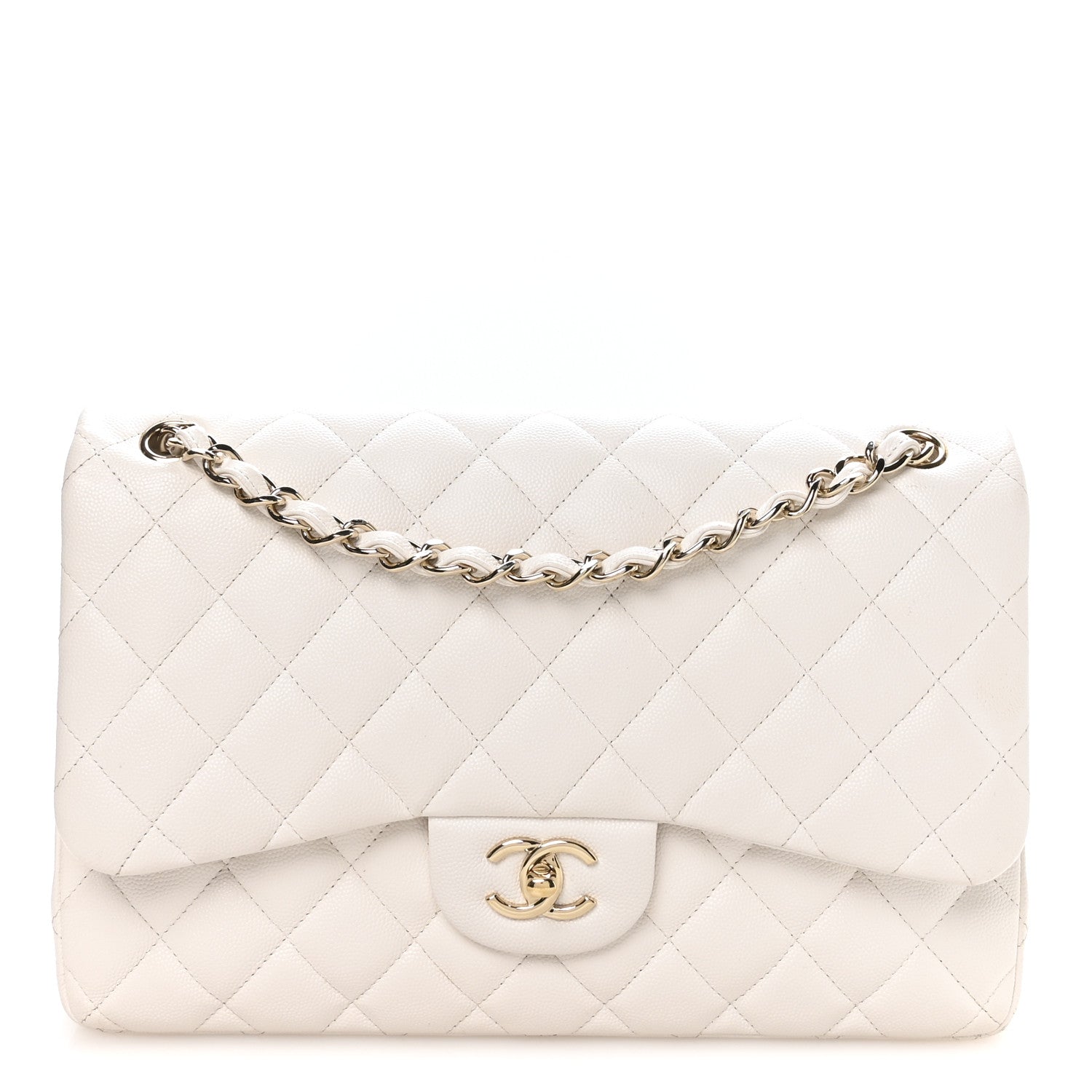 Chanel Caviar Quilted Jumbo Double Flap White