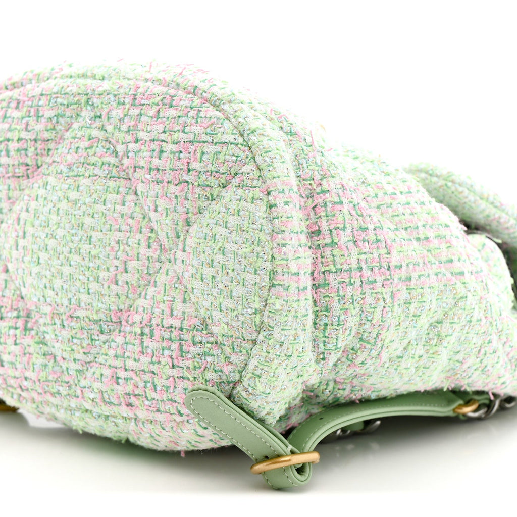 Chanel Tweed Quilted Chanel 19 Backpack Green Pink