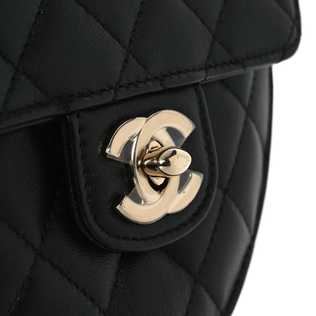 Chanel Lambskin Quilted CC In Love Heart Clutch With Chain Black