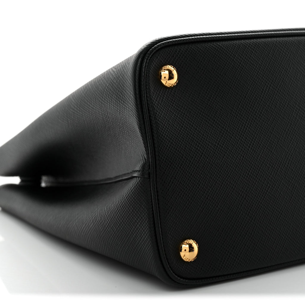 Prada Saffiano Cuir Medium Double Bag Black Mughetto