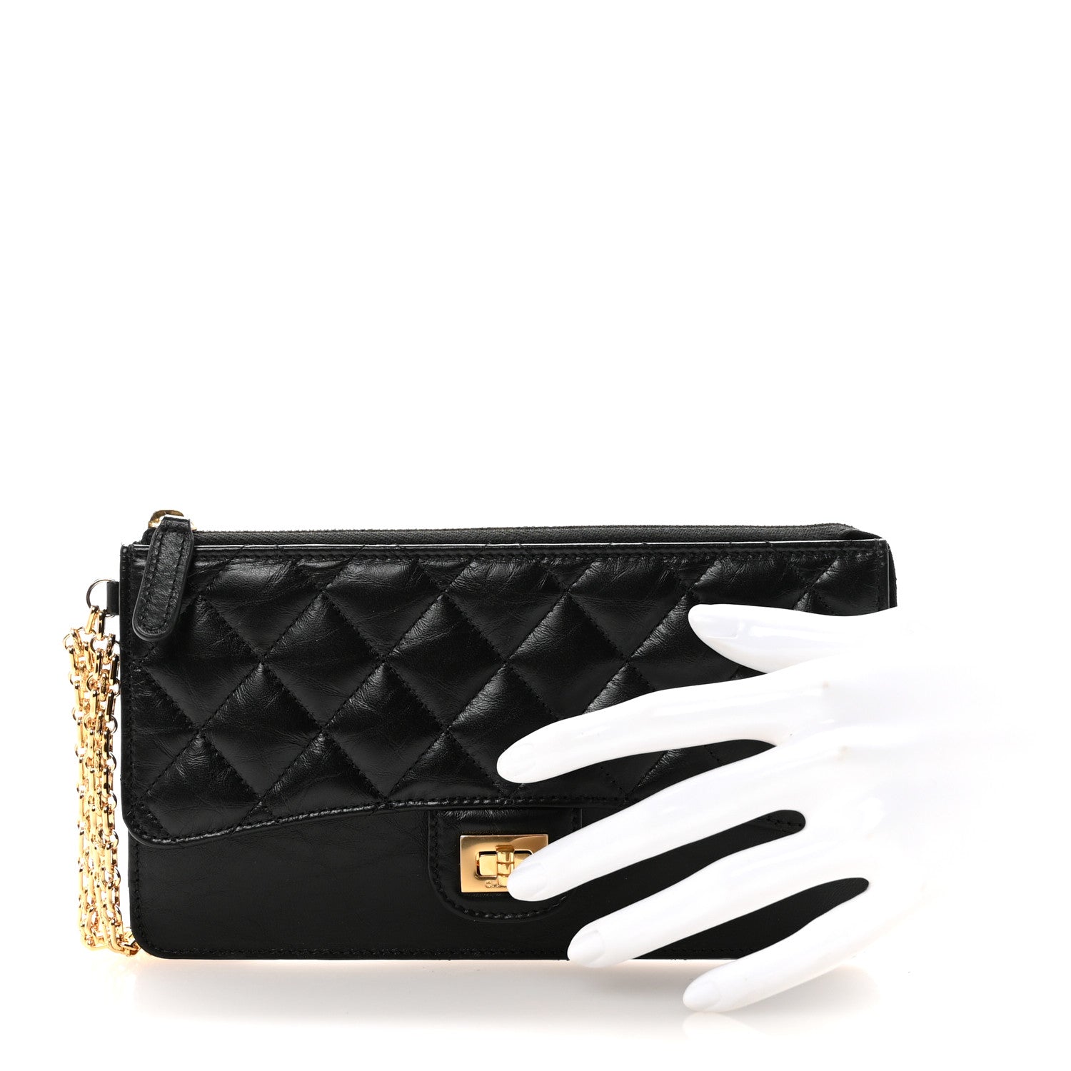 Aged Calfskin Quilted 2.55 Reissue Pouch With Chain Handle Black