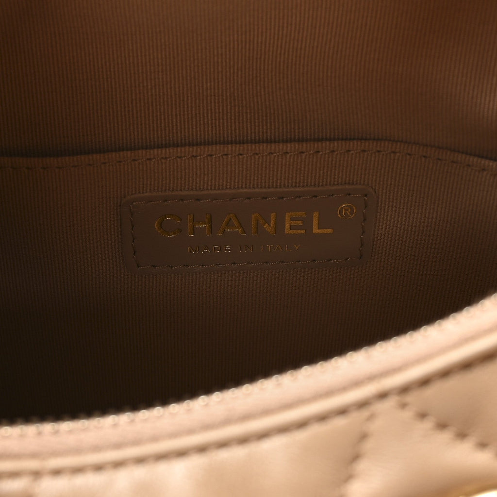 Chanel Lambskin Quilted Hobo Beige