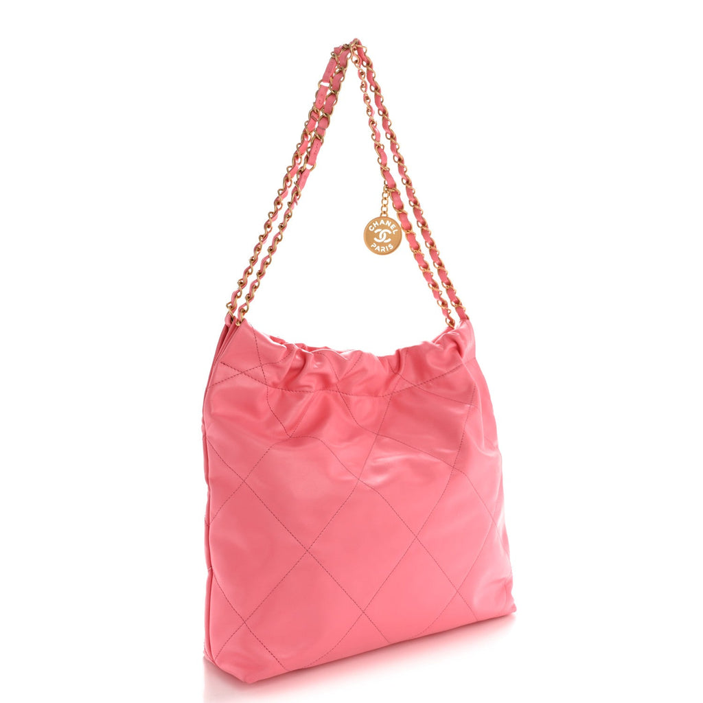 Chanel Shiny Calfskin Quilted Small Chanel 22 Coral Pink