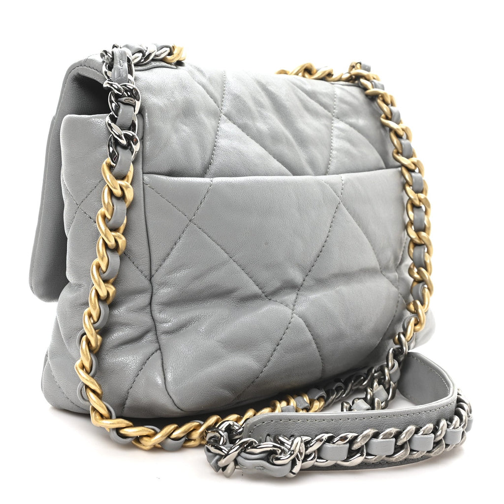 Chanel Goatskin Quilted Medium Chanel 19 Flap Grey