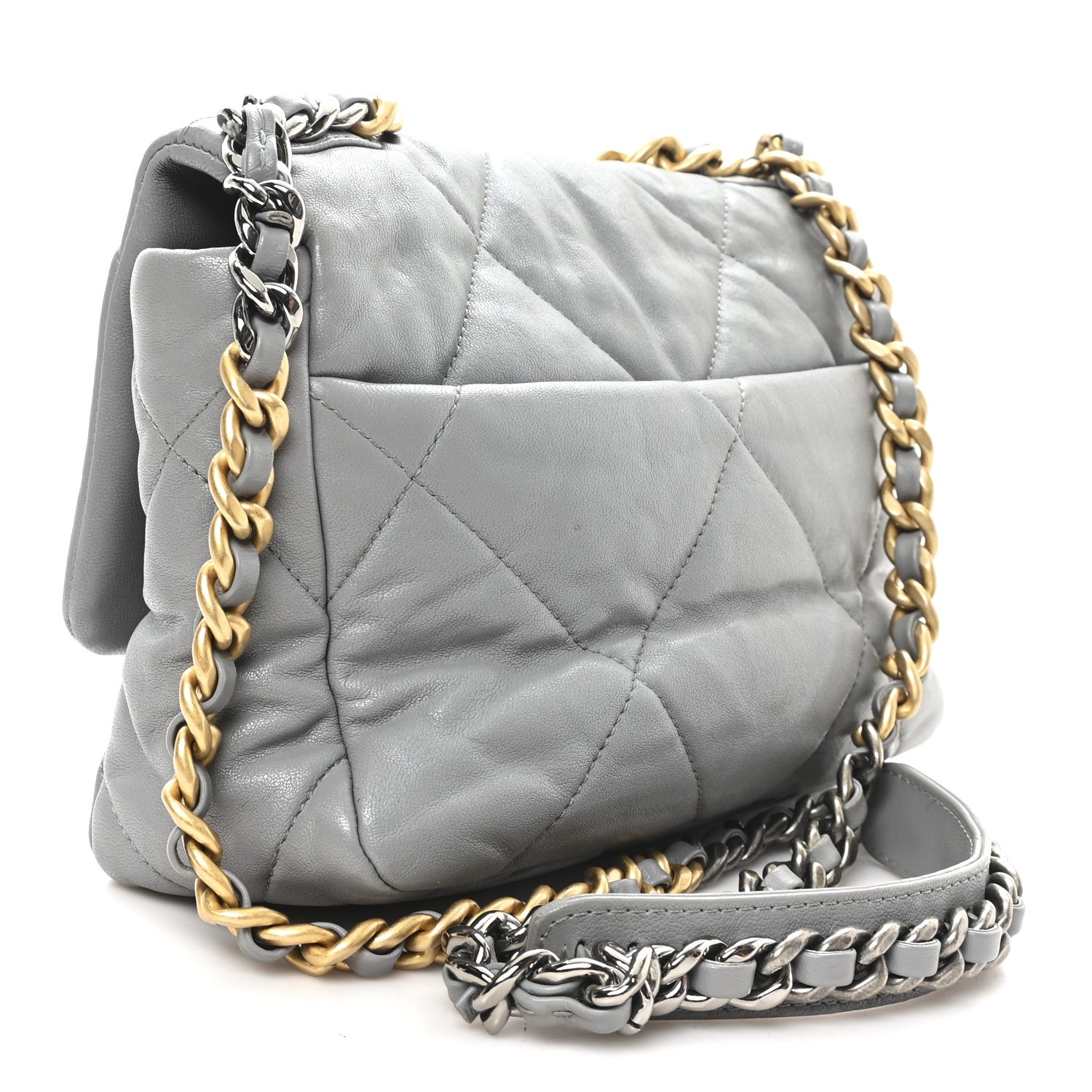 Chanel Goatskin Quilted Medium Chanel 19 Flap Grey