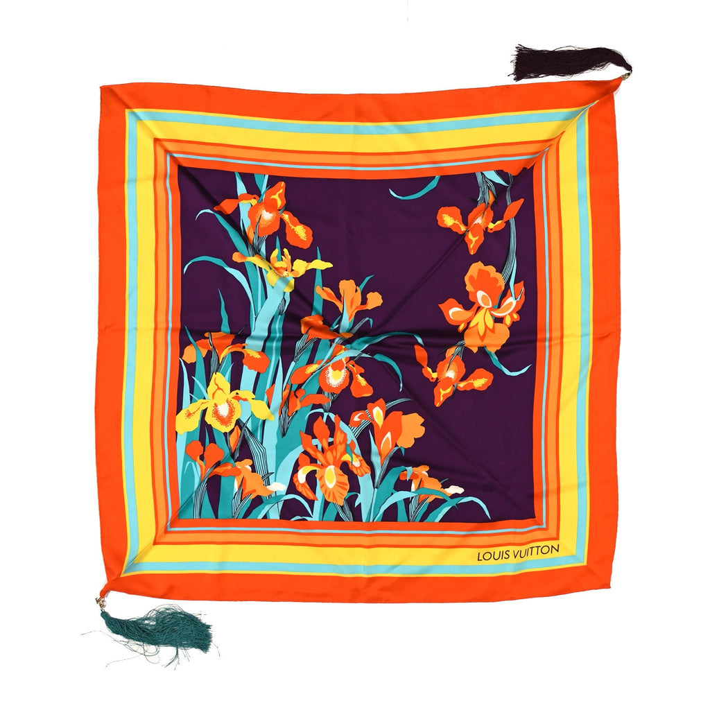 Louis Vuitton Silk Lily Flower Tassel Square 90 Scarf Multicolor