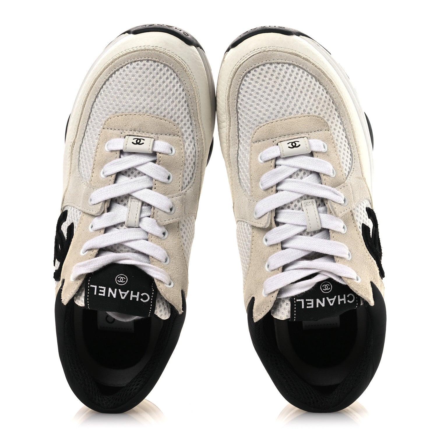 Mesh Suede Calfskin Grained Calfskin Womens CC Sneakers 37 White Black