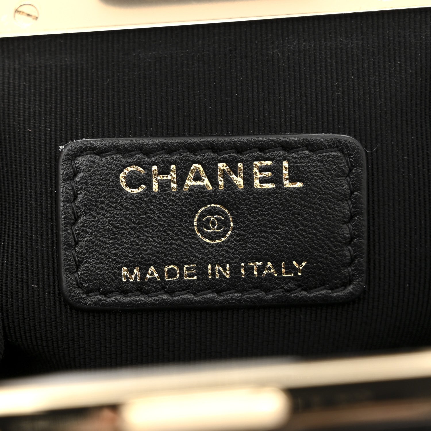 Chanel Shiny Aged Lambskin Quilted Kiss Lock Clutch With Chain Black