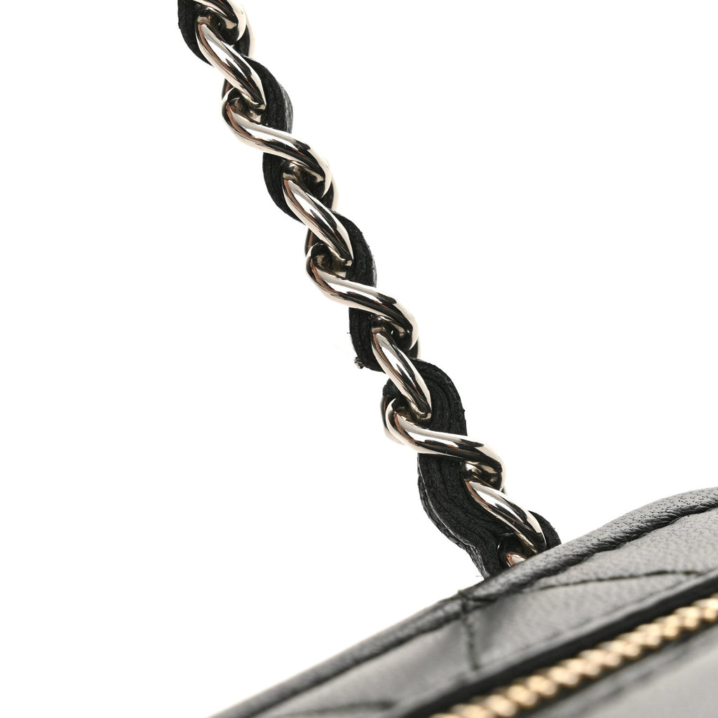 Chanel Lambskin Quilted Square Front Pocket Clutch With Chain Black
