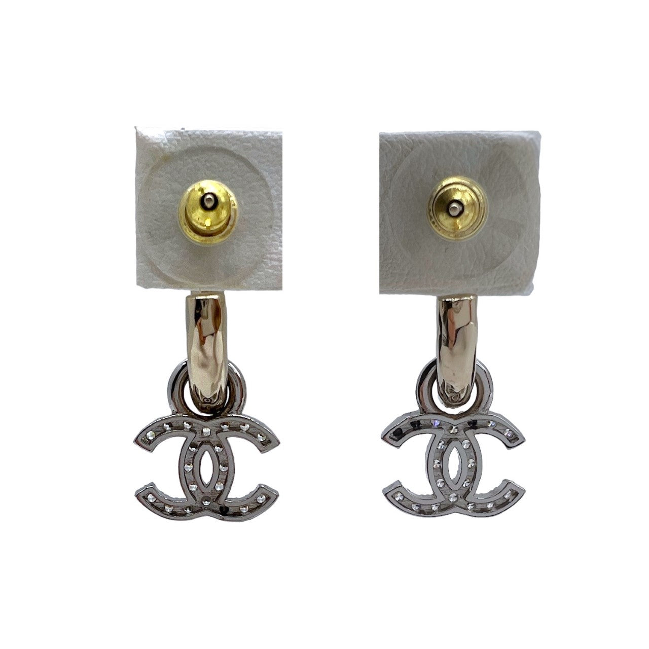Chanel bags Interlocking CC Gold-tone & Crystal Studded Dangle Earrings