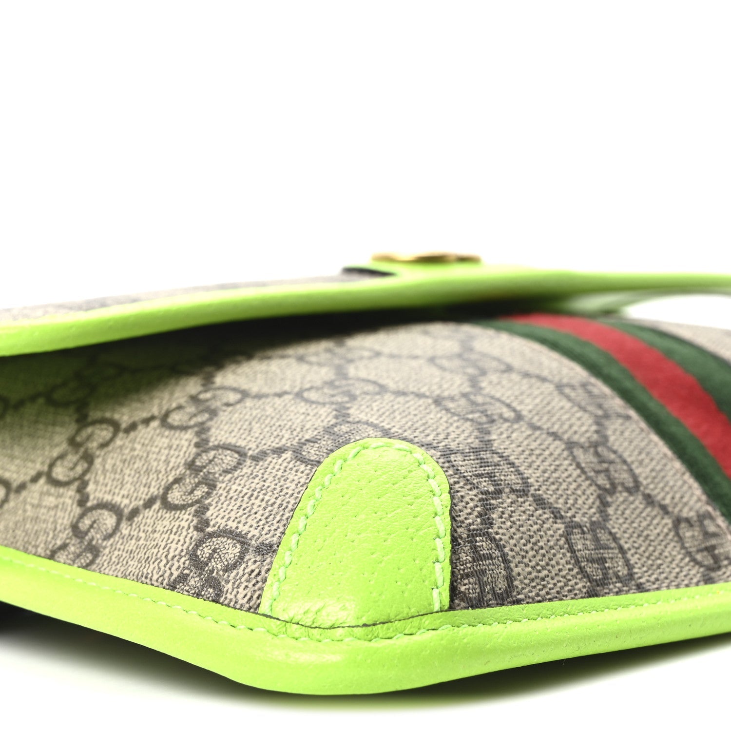 Gucci GG Supreme Monogram Web Small Ophidia Belt Bag Beige Ebony Electric Green