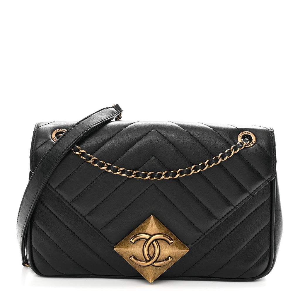 Chanel Lambskin Chevron Quilted Small Pyramid CC Flap Black