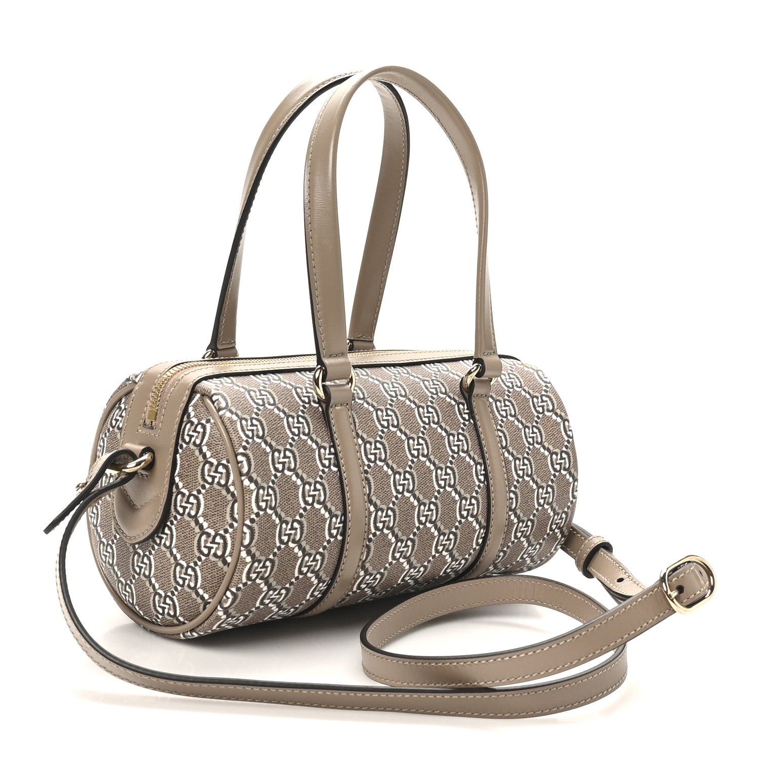 Gucci GG Shadow Monogram Ophidia Top Handle Bowler Bag Taupe