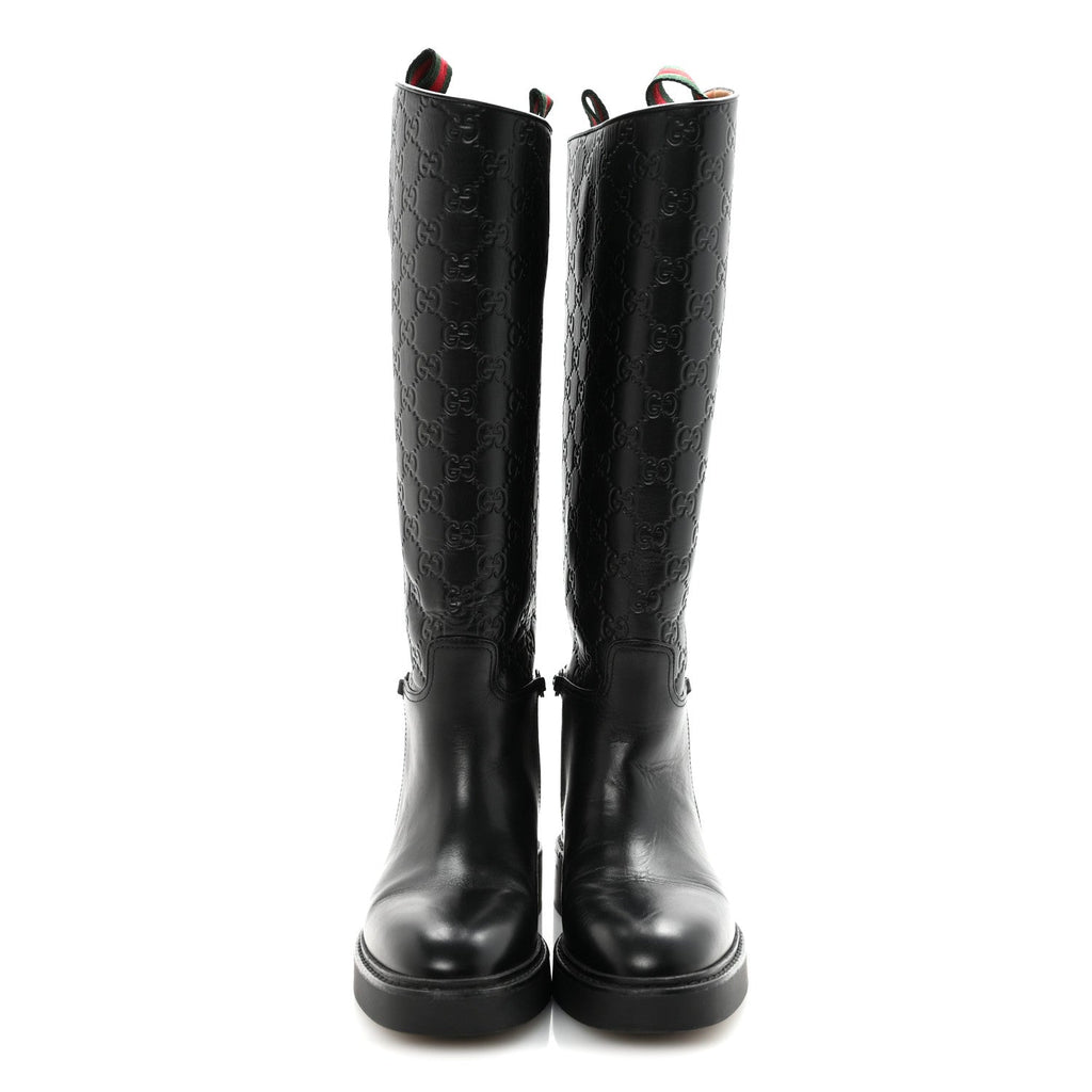 Gucci Guccissima Michelangelo Slim Horsebit Riding Boots 37 Black