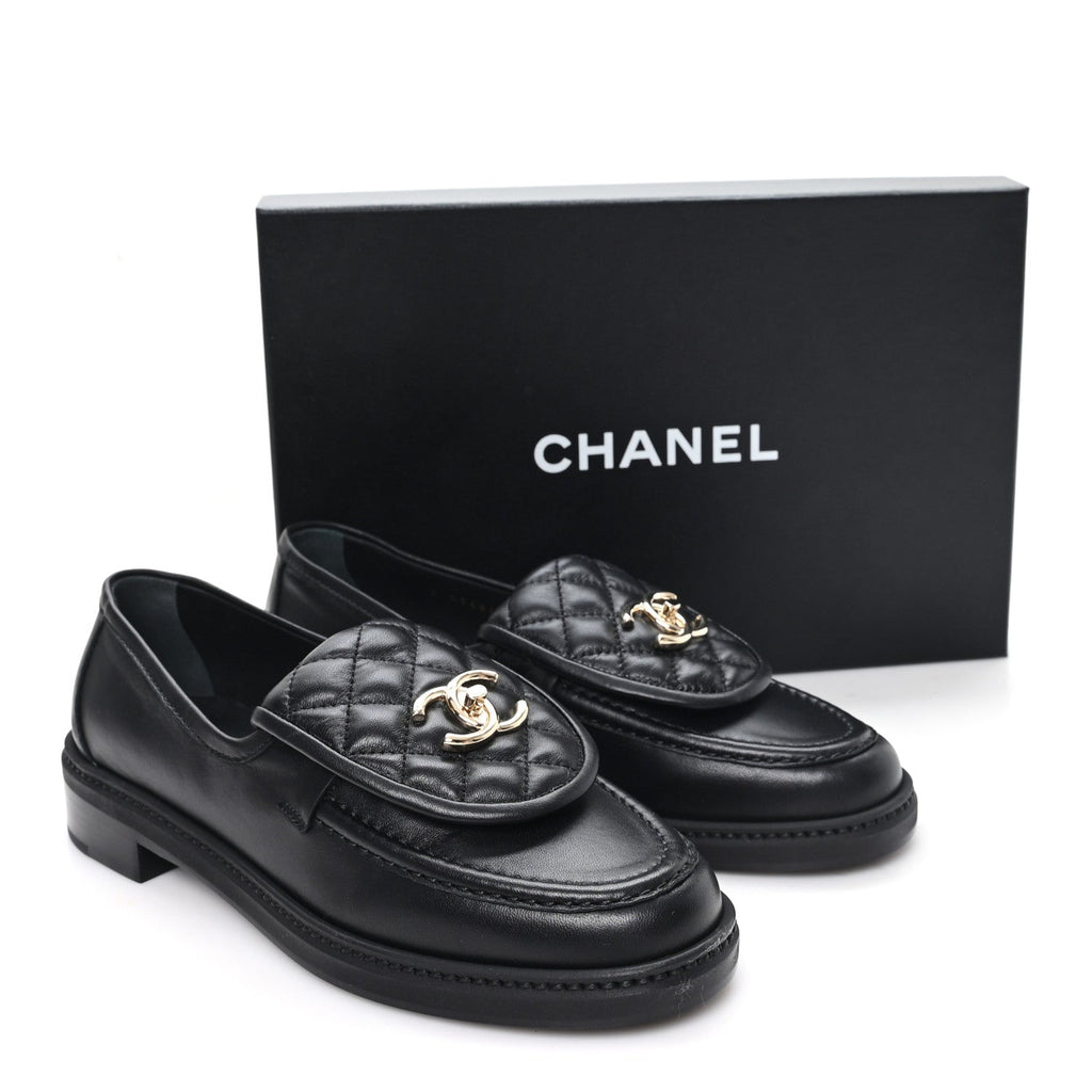 Lambskin Quilted CC Turnlock Loafers 38.5 Black