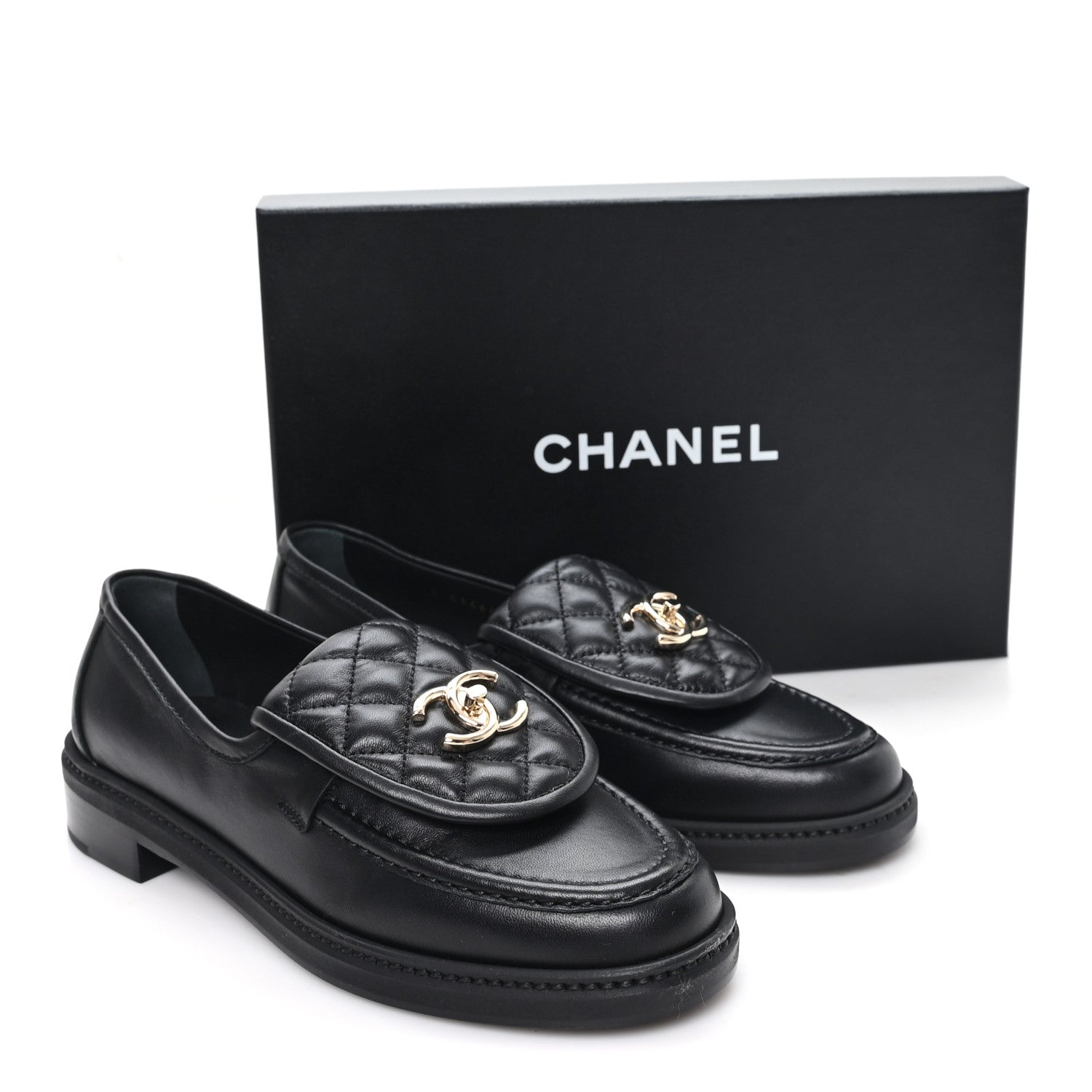 Lambskin Quilted CC Turnlock Loafers 38.5 Black