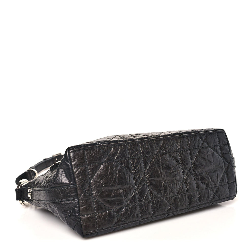 Christian Dior Crinkled Calfskin Macrocannage DiorStar Hobo Bag Black