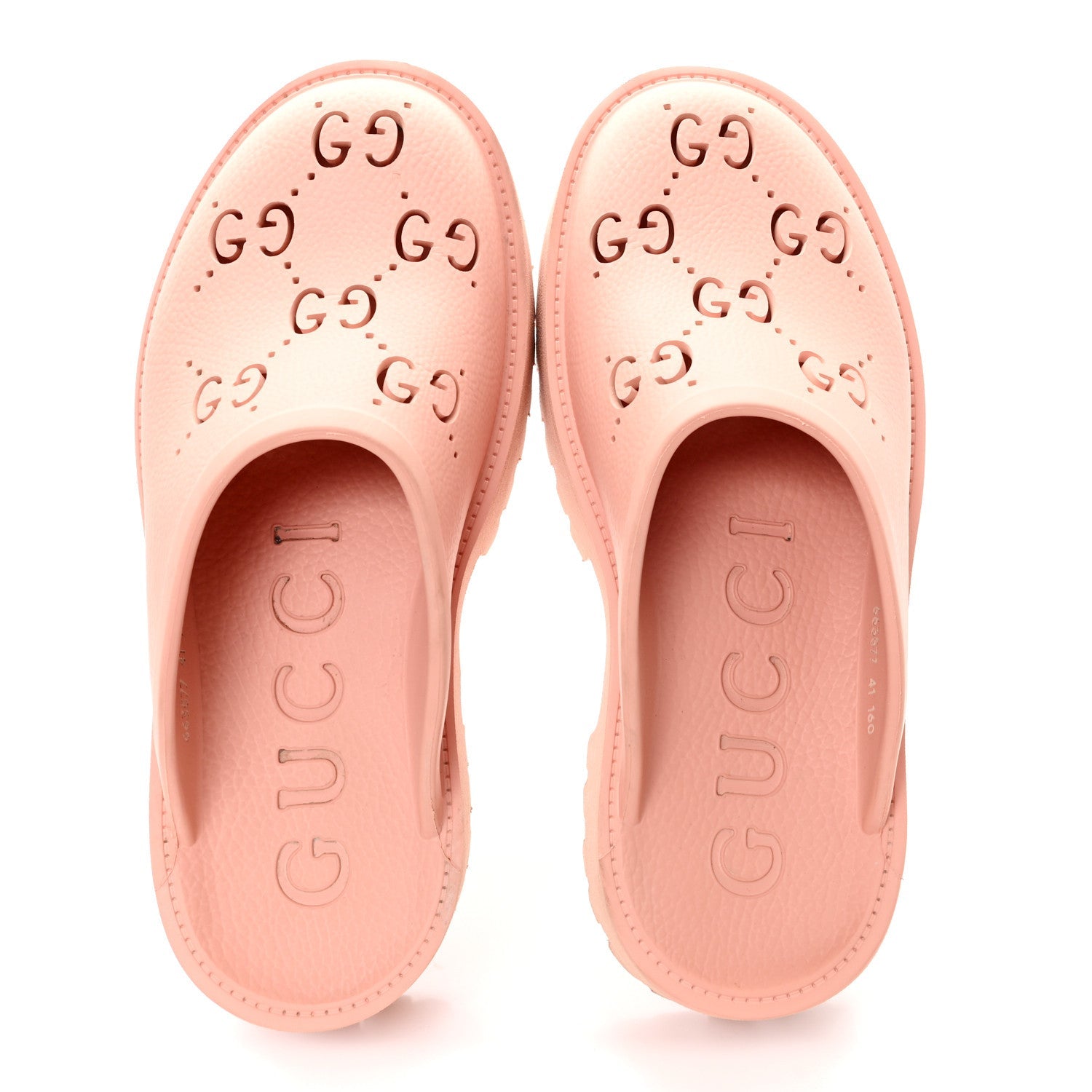 Gucci Rubber GG Monogram Perforated Elea Platform 55mm Lug Sole Sandals 41 Peachy Chic