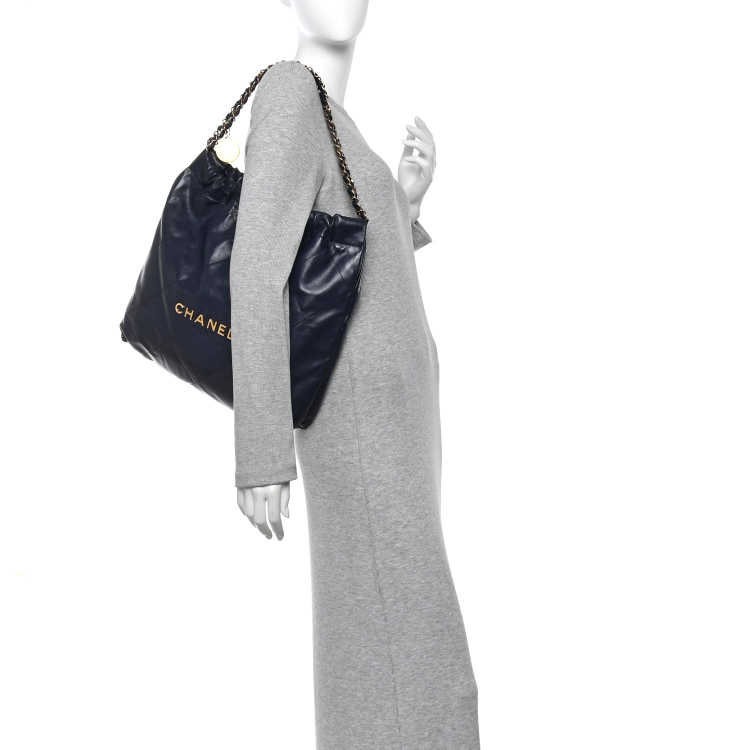 Chanel Shiny Calfskin Quilted Chanel 22 Navy Blue