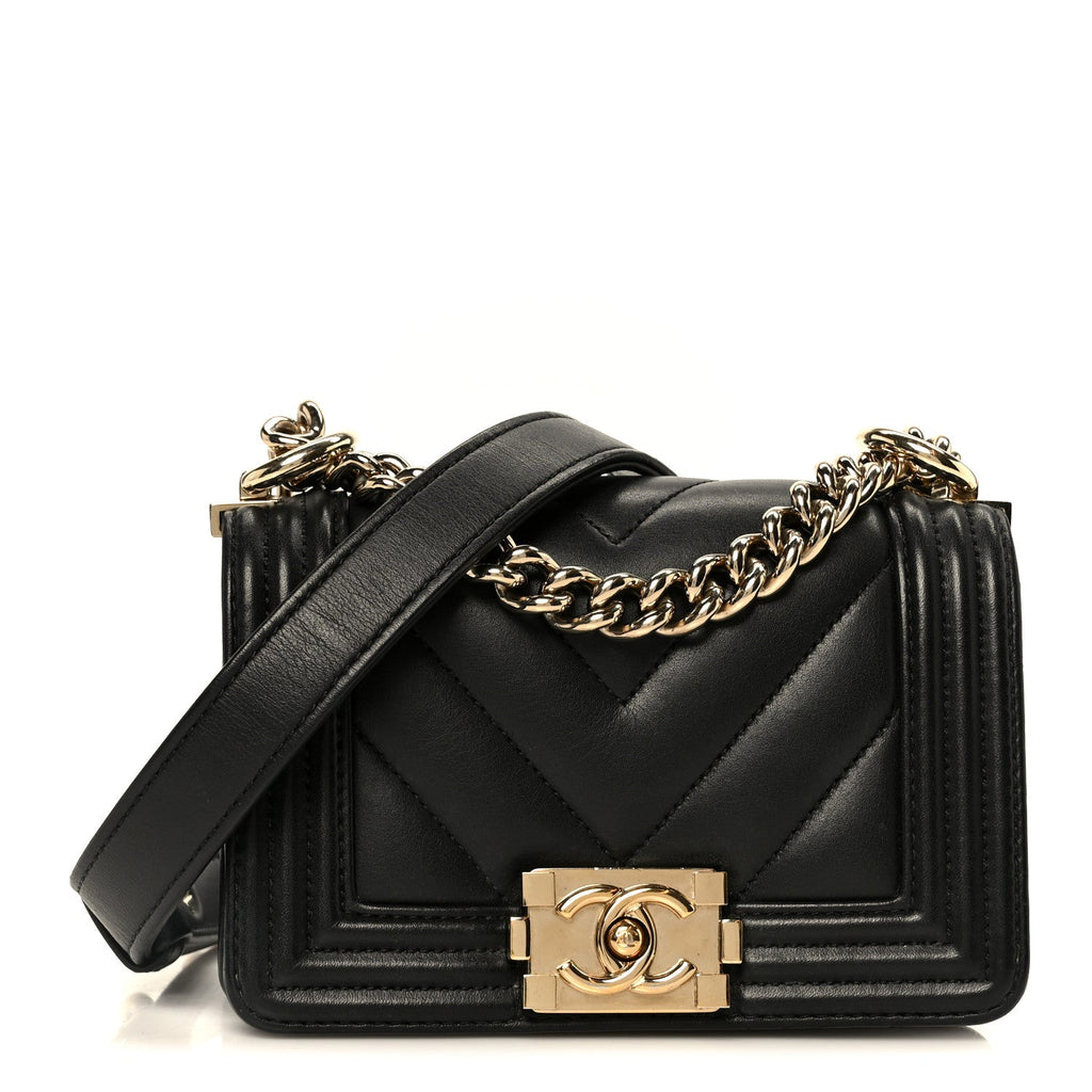 Chanel Lambskin Chevron Quilted Mini Boy Flap  Black