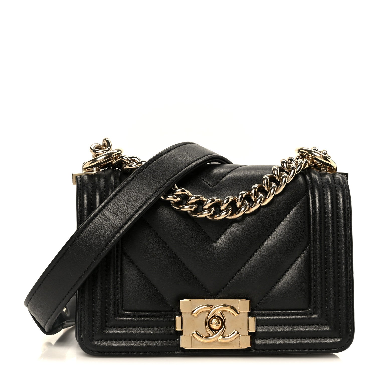 Chanel Lambskin Chevron Quilted Mini Boy Flap  Black