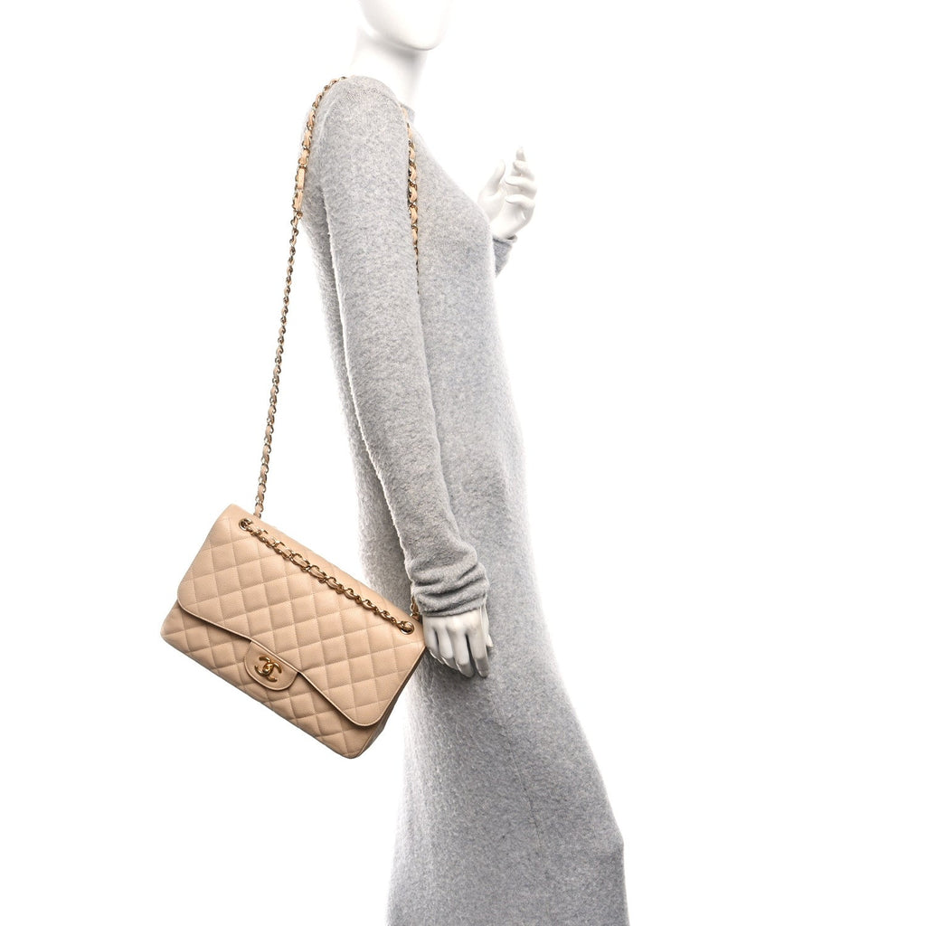 Chanel Caviar Quilted Jumbo Double Flap Beige Clair