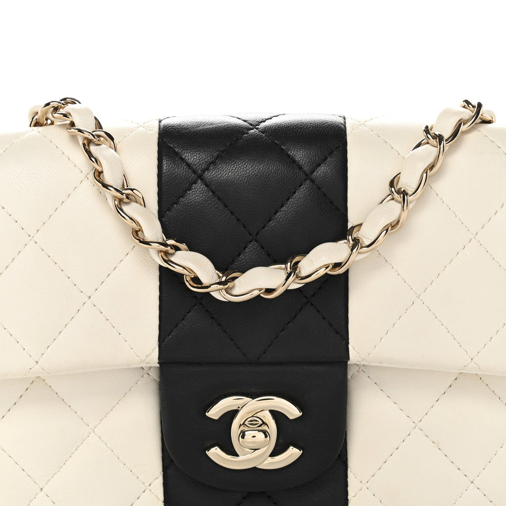 Chanel Lambskin Quilted Mini Rectangular Flap White Black
