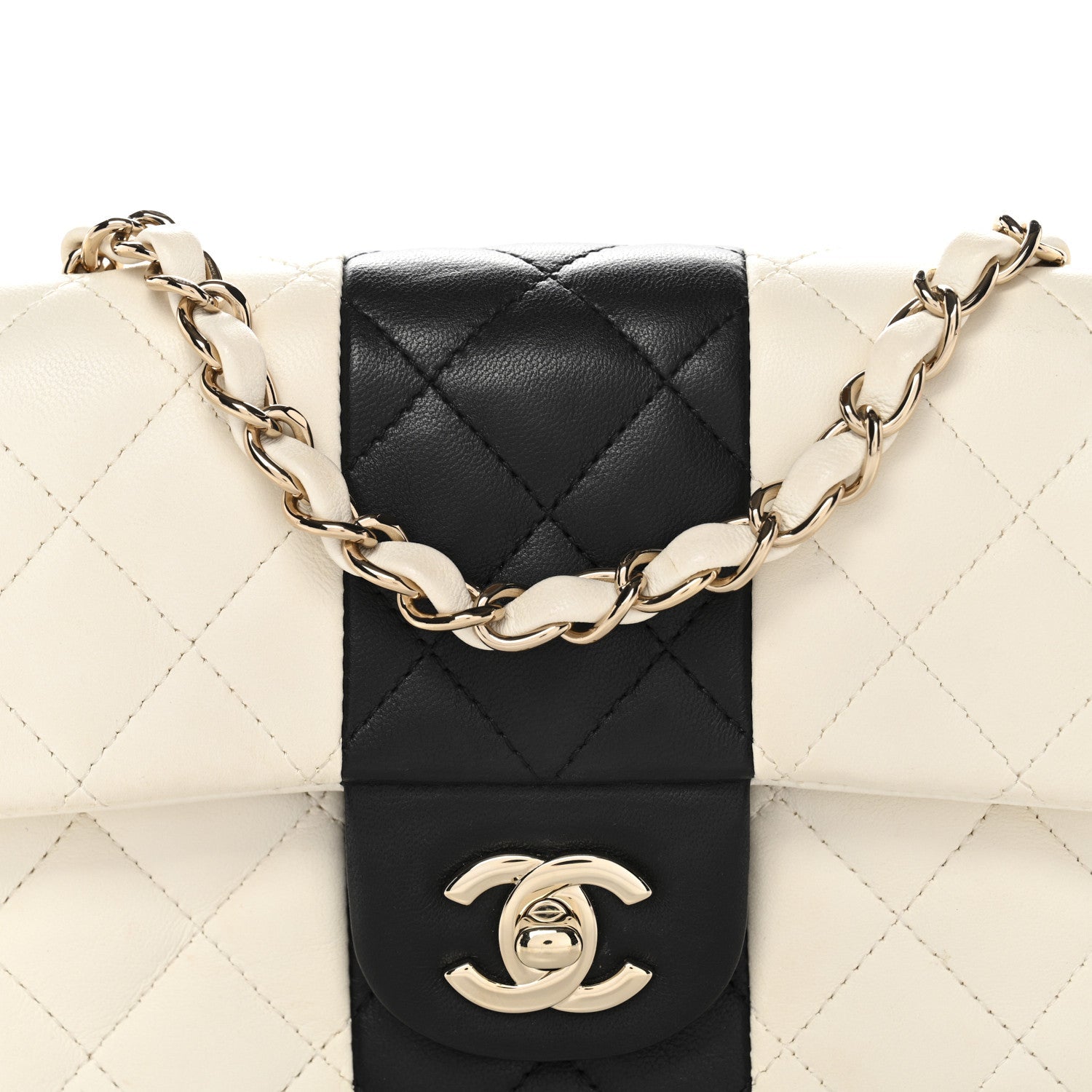 Chanel Lambskin Quilted Mini Rectangular Flap White Black