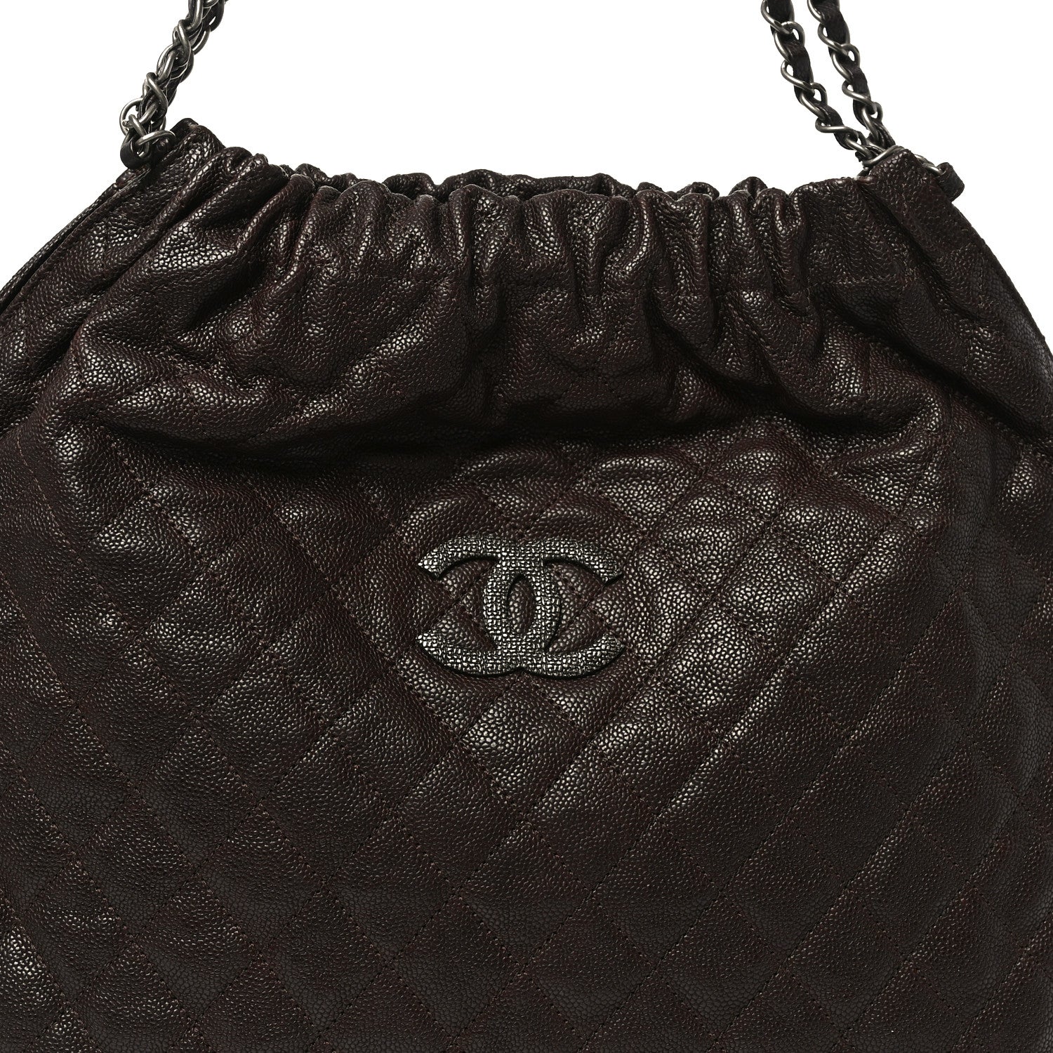 Chanel Distressed Glazed Caviar Quilted Large Elastic Tote Dark Brown