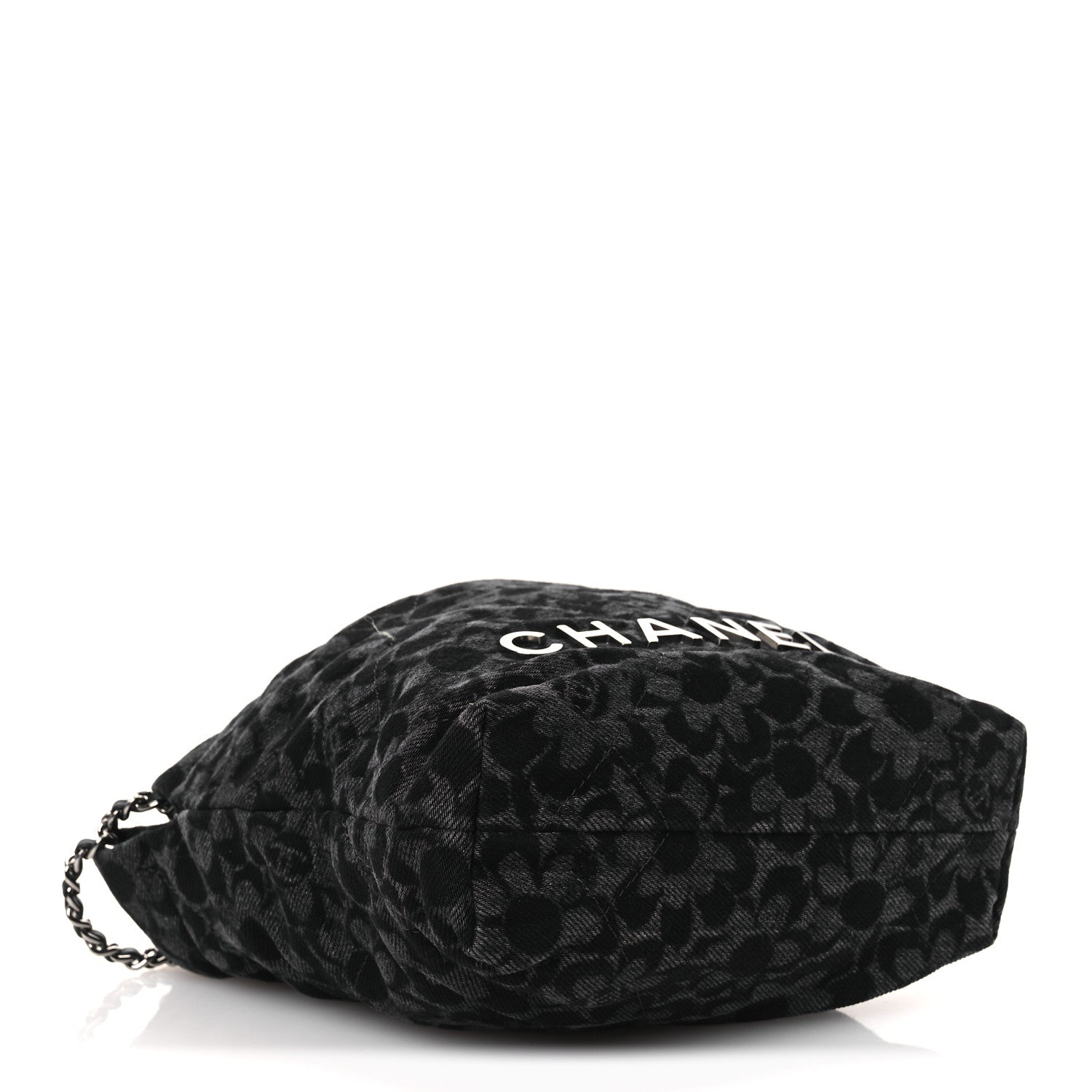 Chanel Denim Quilted Floral Print Mini Chanel 22 Black Grey