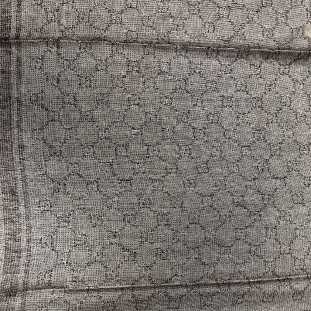 Gucci Wool Silk GG Monogram Diamante Plaid Surviee Shawl Beige Dark Brown
