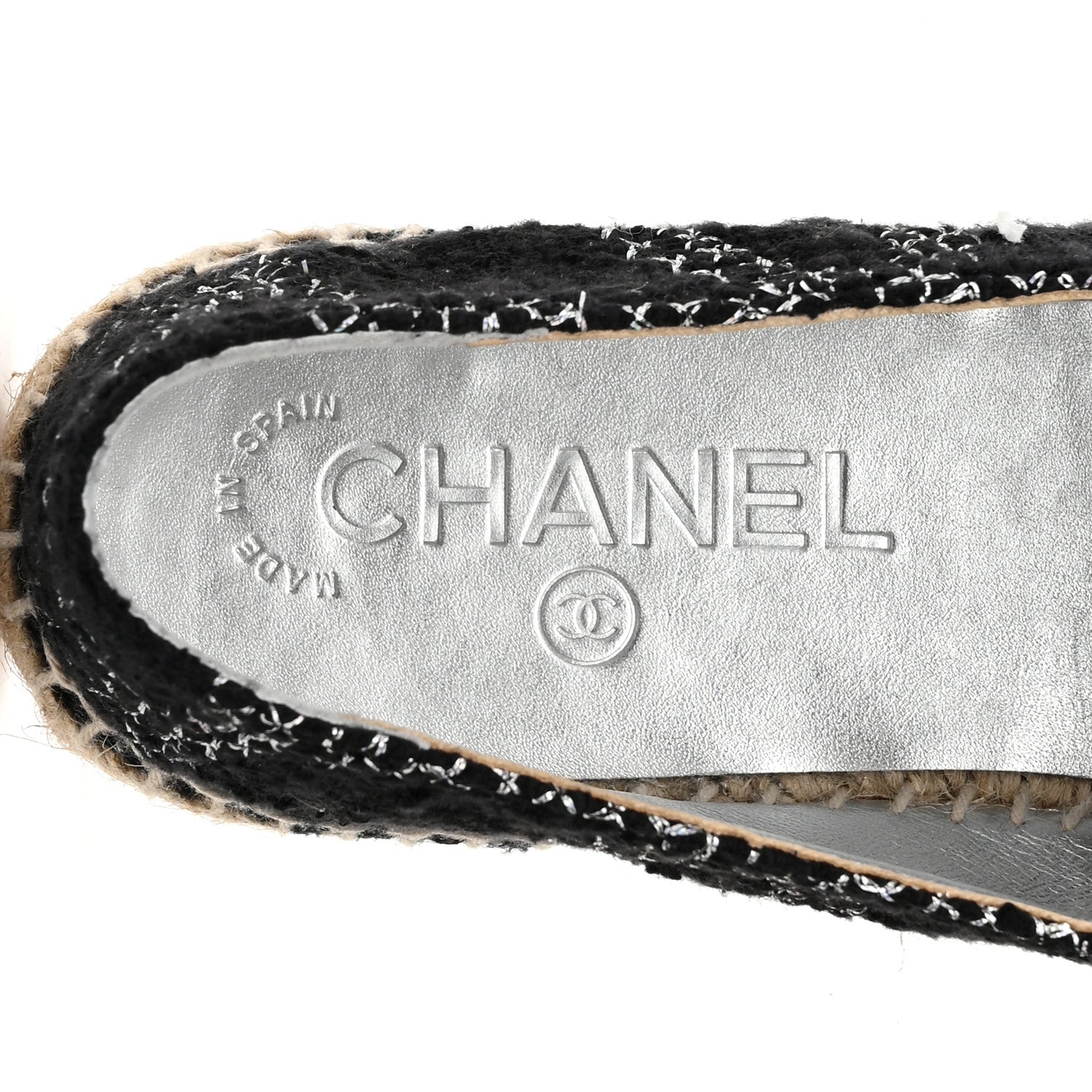 Metallic Tweed Lambskin CC Espadrilles 36 Black Silver